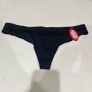 Parade NWT Black Eightball Play Thong Medium sexy black solid w/ peek a boo mesh